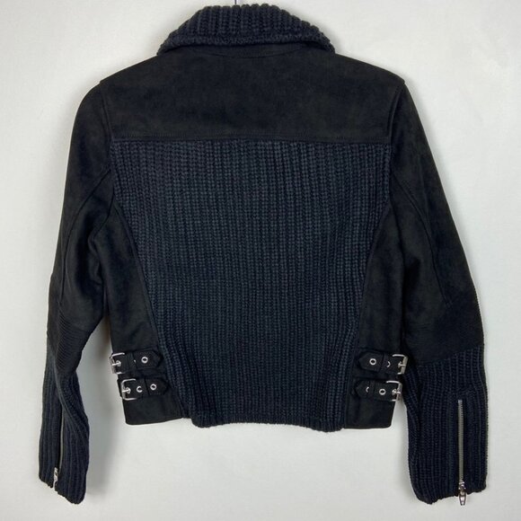 NWT Blank NYC Suede Leather + Cable Knit Moto Biker Jacket Black New With Tags S - Picture 5 of 11